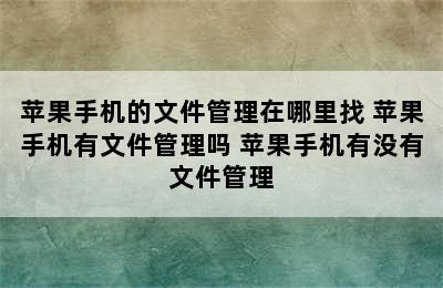 苹果手机的文件管理在哪里找 苹果手机有文件管理吗 苹果手机有没有文件管理